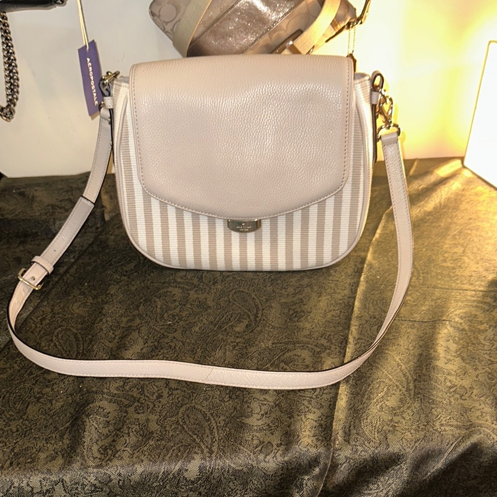 Kate Spade ♠️ Handbag Beige W/Beige Stripes Leather RN0102760 CA57710 NWOT
